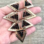 Gold tone black beaded triangle necklace Photo 2