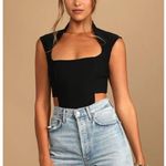 Lulus Lulu’s Plenty to Love Black Square Neck Sleeveless Cutout Bodysuit Photo 1