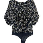 Free People  Intimately Dessa Ditsy Floral Black Yellow Puff Sleeve Bodysuit Boho Photo 0