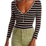 Veronica Beard ‎ Shailee Henley Top Striped Long Sleeve Ribbed Knit XS NEW Photo 0