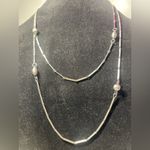 Vintage Silver Tone Long Chain Necklace 54” – Bar Link w/ Textured Beads Photo 3