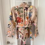 Ranna Gill Floral Printed Belted Blazer Jacket Size: S Color: Beige Multicolor Tan Photo 2