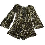 Umgee  Romper Shorts Womens Small Animal Leopard Lace‎ Up Front Boho Casual Chic Photo 0
