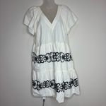 Old Navy  Embroidered Flutter-Sleeve Swing Dress small cotton blend white black Photo 1