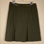Talbots  Women’s Wool Blend Knit Chain Link Olive Green Pleated A-Line Skirt Photo 0