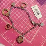 Michael Kors  bracelet sliver tone 5 charms diamonds paved hearts rose gold Photo 6