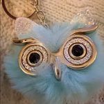 Blue Fluffy Owl Pom Keychain with Glitter Ears Gold Photo 1