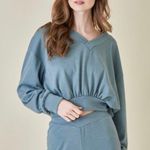 Boutique Matching V Neck Cropped Teal Lounge Set Photo 5