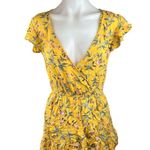 American Eagle  Outfitters Yellow Floral Faux Wrap Ruffle Jumpsuit Romper Size XS Photo 1