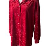 Diane Von Furstenberg NWOT, Vintage  Red Velour Button Down Tunic Top, Sz 1X Photo 3