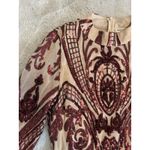 Main Strip  sequin bodycon mini dress, nude mesh with burgundy‎ beaded design L Photo 7