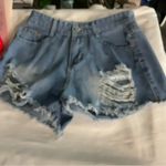Jeans High Waist Distressed Denim Shorts S Festival Summer Boho Classic Rave Blue Photo 4