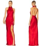 Amanda Uprichard  Red Satin Halter Marla Maxi Dress Open Back Formal Gown Large Photo 1