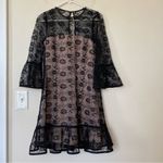 Reiss Jade Floral Lace Bell Sleeve Semi Sheer Mini Dress Black Sz 2 Photo 2