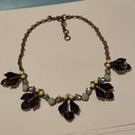 J.Crew Signed  Antique Brass Tone Multi Color Rhinestone Costume Bib Necklace Photo 0