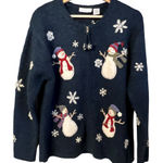Croft & Barrow Vintage  Snowman Zip Cardigan Sweater Size M Christmas Holiday Photo 0