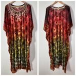 Rima Boho Artsy Multi Color Embellished Kaftan Dress Beach Cover Size OS Red Photo 2