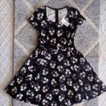Maison Jules NWT  Black Short Sleeve Floral Print Dress with Pockets, Sz XS Photo 0
