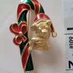 Vintage Gold Toned SFJ Christmas Xmas Holiday Bear Brooch Candy Cane Bobble Red Photo 4