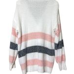 SheIn size large women's striped cardigan v-neck sweater pink grey soft light Photo 6
