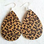 Leather Leopard Cheetah Dangle Earrings Brown Photo 0