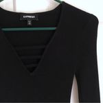 EXPRESS Fitted Rib Knit Cutout Black Sweater Vneck Going Out Top XS Women’s Photo 1