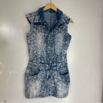 VINTAGE Y2K Acid Wash Stretch Denim Coverall Mini Dress Size Medium‎ Blue Photo 1