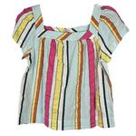 J.Crew  Pink Blue Yellow White Striped Short Sleeve Top Small Photo 0