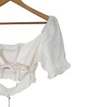 Le lis White Short Puff Sleeve Tie Back Crop Top size Small Linen Blend Cut Out Photo 4