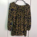 Michael Kors  Navy Blue Gold Chains Design Blouse Size Large 3/4 Sleeve Photo 5