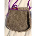 Boho Felt Handbag Small Crossbody Purse Purple Yellow Swirl Fringe Strap Photo 4