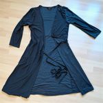 EXPRESS Dark Blue Wrap Dress - XS | Classic Style | Midi | Staple | Timeless Photo 4