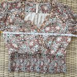 Anthropologie Paisley Print Faux Wrap Smocked Top small boho workwear layered Photo 10