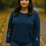 Faded Glory  Women XL Floral Embroidery Flare Sleeve Blue‎ Sweatshirt Normcore Photo 0