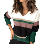 Unbranded Women’s XL Colorblock V Neck Ribbed Knitted Sweater Cream Green Pink Photo 0