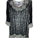 Aster Women's 2XL Black Lace Tunic 3/4 Sleeve Animal Print Size 2X Photo 0