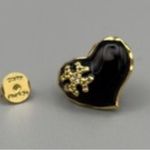 Tory Burch New  Heart design Stud Earrings; Black Enamel & Gold w/TB Earring Card Photo 5