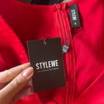 NWT STYLEWE red silk midi plunge dress with puffy sleeves size medium Photo 4