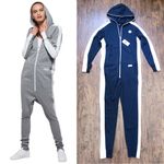 One Piece • Racer Jumpsuit onesie navy white knit zip front loungewear unisex Photo 1