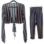 Beach Riot  Pink‎ Black Striped Dover Set Crop Top Tie Pants Set Cover-Up Small S Photo 2