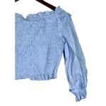 ZARA Smocked Off The Shoulder V Neck Crop Top Ruffle Puff Long Sleeves L Blue Photo 7
