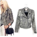 IRO “Salinas” 100% lamb leather camo printed moto biker jacket collared grey Photo 1