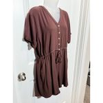 Torrid  Brown Short Sleeve Drawstring Waist Romper Button Front V Neck Size 1 Photo 1