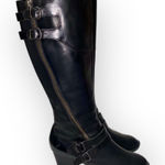 BØRN Milari Women’s Black Leather Tall Riding Boots Size 9.5 Chunky Heel Zip Photo 0
