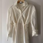 ZARA Long Collared Off White Shirt Dress With Tie Belt Photo 1
