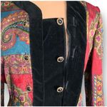 Vintage Paisley Tapestry Collarless Blazer Jacket Velvet Trim Boho Eclectic 12 Black Photo 4