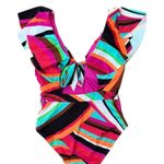Trina Turk NEW Ruffle Flutter Sleeve Plunge One Piece Swimsuit Colorful Size 10 Photo 5