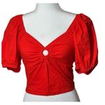 Sim & Sam Red Puff Sleeve Crop Top Ring Detail Sweetheart Neck Blouse Size Small Photo 0