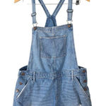 Hollister  Denim Overalls MOM Shorts Size Large Blue Distressed High Rise Photo 0