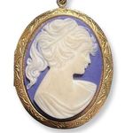 Large Vintage Carved Cameo Gold Plated Locket Pendent Gold Photo 0